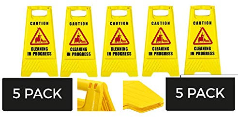 5 Pack Of Frame Cleaning In Progress Warning Hazard Sign Yellow Floor Sign