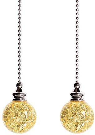 LONGSHENG - SINCE 2001 - Crystal Ice Crack Ball Blind Cord Chandelier Handle Pull Chain Extension with Connector for Ceiling Light Fan Chain with Yellow Color(Pack of 2)