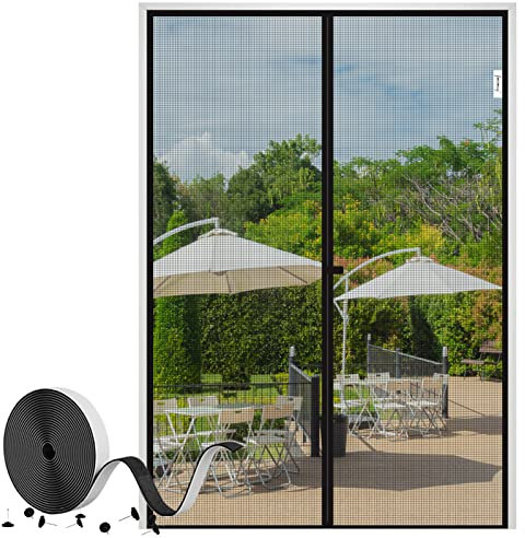 fowong Zanzariera magnetica per porta 235x250cm Chiusura Automatica Tenda Zanzariera a Strisce Anti Zanzare Insetti per Porte Finestre Balcone Soggiorno Centro-nero