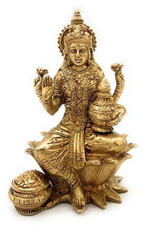 Bhunes Messing Laxmi Idol Brass | Lakshmi Statue | Murti | Göttin Maha Laxmi | Laxmi | Lakshmi Murti | Lakshmi Göttin Statue | Lakshmi Idol für Zuhause Puja Messing Skulptur (Messing, 15 cm)