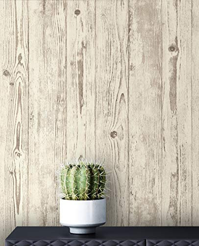 NEWROOM Tapete Beige Vliestapete Holz - Holztapete Modern Grau Brett Balken Holzwand Rustikal Naturholz Paneele inkl. Tapezier-Ratgeber