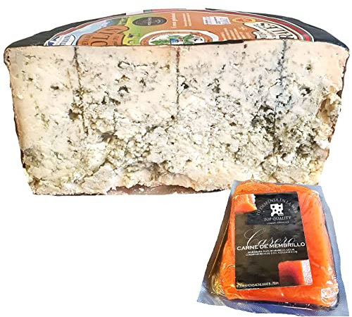 Queso Cabrales Denominación de Origen Protegida Peso Aproximado 1250 gramos - Medio Queso Cabrales con Membrillo TDW - Queso Galardonado en varias ediciones con el premio World Cheese Award
