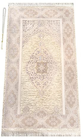 Tapis de prière Musulmane avec Perles | Janamaz | Sajadah | Tapis de prière Islamique Doux | Cadeaux islamiques | Tapis de prière en Tissu Chenille, Rose pâle