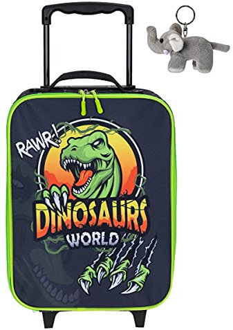 Fabrizio Trolley Jungen Mädchen Kinder Kindertrolley Kinderkoffer Spielkoffer 20582 ab 3 Jahren + Elefant-Anhänger (Dinosaurier Grün 20582-1700)