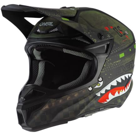 O'NEAL | Motocrosshelm | MX Enduro | 2 Außenschalen & 2 EPS für erhöhte Sicherheit, ABS Schale, Nasenschutz aus Gummi | 5SRS Polyacrylite Helmet Warhawk V.22 | Erwachsene | Schwarz Grün | XL