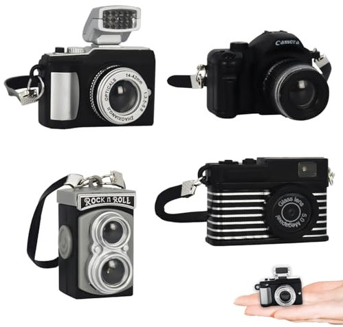 Bbiamsleep 4 Pcs Miniature Camera 1:4 Scale Mini SLR, Digital SLR, Vintage, Digital Camera Decoration Accessories