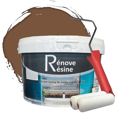 COULEURS D ANTAN Peinture Résine multisupport Intérieur pour Faïence, Carrelage, Douche, Baignoire 5m² - RAL 8024 Brun beige + Kit d'application OFFERT