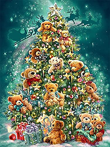 Diamond Painting Set Full Bilder Weihnachtsbaum, Bär, Geschenk, Meecaa 5D Diamant Painting Diamant Malerei mit Zubehör 30x40cm
