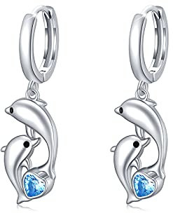 Delfin Creolen Ohrringe für Damen 925 Sterling Silber Delfin Baumeln mit Blau Kristallen Tropfen Ohrringe Delfin Schmuck Weihnachts Geschenke für Mutter Mama Frauen Mädchen Kinder