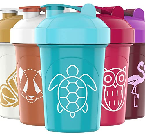 JEELA SPORTS [5 Stück Protein-Shaker-Flaschen für Proteinmischungen | extra Mischgitter | 590 ml Mixer-Shaker-Becher mit Messmarkierungen an der Seite | BPA-frei, auslaufsicher, spülmaschinenfest