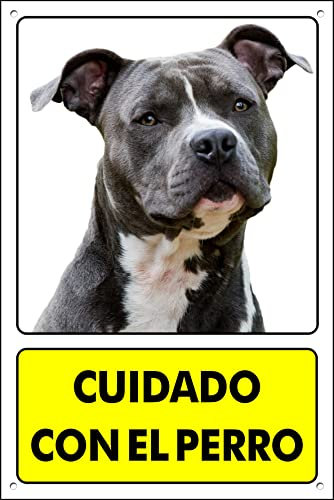 Pubblimania AMSTAFF CUIDADO CON EL PERRO - Cartel de metal aluminio - Grosor 3 mm | Cm 20x30