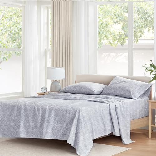 Comfort Spaces 100% Cotton Sheet Set Breathable, Lightweight, Soft with 14 Elastic Pocket Fits up to 16 Mattress, All Season Cozy Bedding, Matching Pillow Case, King Adelia Gray 4 Piece