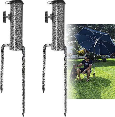 Base Sombrilla, 2 Piezas Ajustable Soporte Sombrilla Playa, Pincho de Sombrillas con Tapa, Metal Hueco-ParagüEro Soporte Sombrilla, Adecuado para Playa o Tierra