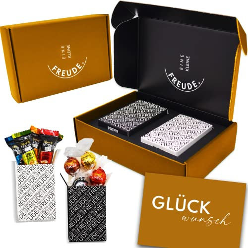 EINE KLEINE FREUDE. | Einzigartige „HERZLICHEN GLÜCKWUNSCH“ Geschenkbox mit feinsten Schokolade Pralinen & Grußkarte für Geburtstag, Jubiläum