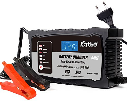 KATBO Batterie Ladegerät Autobatterie 12v - 6A, Batterieladegerät Auto Ladegerät für Autobatterien, Motorrad, AGM, Gel, SLA, NAS Batterie