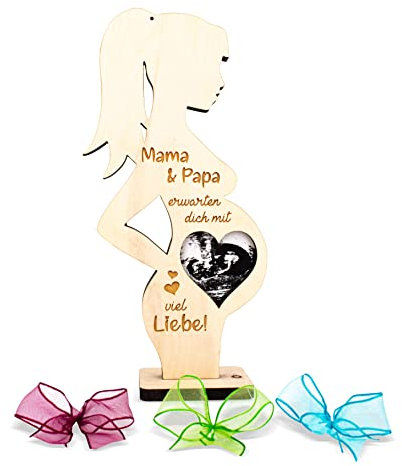 sagl.tirol Geschenke für schwangere aus Zirbenholz Mama & Papa [100% Bio] inkl.3 Schleifen I Bilderrahmen für Ultraschallbild I Geschenk für schwangere I Geschenk schwangere babyparty