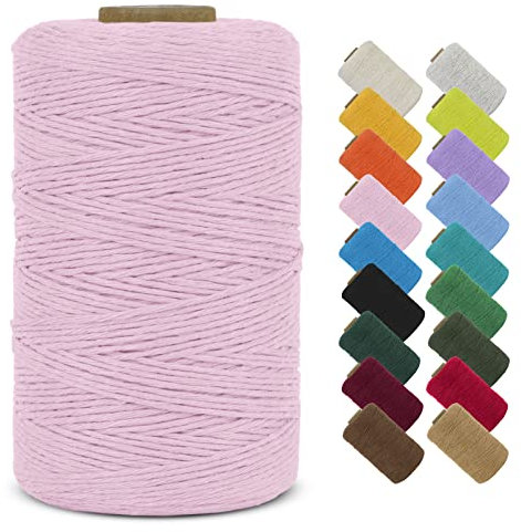 LEREATI Macrame Corda 1mm x 390m Filo Macrame Cordoncino Cotone Corda Colorata, Cordino per Borse Uncinetto, Decorazioni, Arazzo Da Parete, Perline, Braccialetti (Rosa)