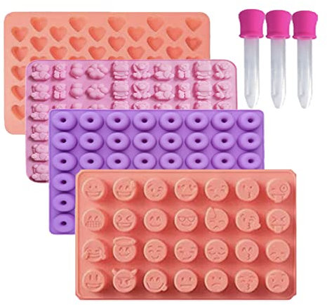 Moldes Gominolas Silicona, Moldes de Caramelo de Gomita, Moldes de Silicona para Golosinas, Kit de Moldes para Gominolas con 3 Goteros, para Hacer Mini Bombones, Chocolates y Chuches
