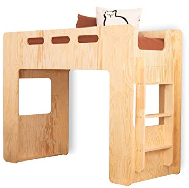 SMARTWOOD Mimi A Hochbett 80x160 mit Lattenrost und Rausfallschutz - Holz Kinderbett für Jungen und Mädchen - vielseitiges Montessori Bett Mit Rausfallschutz und Lattenrost 160x80 - Naturalholz