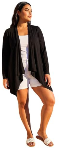 Roman Curve Women Waterfall Front Jersey Cardigan - Ladies Spring Everyday Summer Evening Vacation Work Holiday Long Sleeve Smart Casual