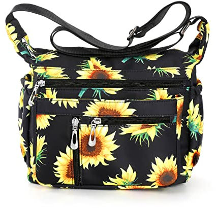 HERCMNOY Damen-Umhängetasche, Umhängetasche, Handtasche, mehrere Taschen, Nylon, Kuriertasche, Sonnenblumen, Exterior Dimensions: 11 L x 8.27 H x 4.33 D