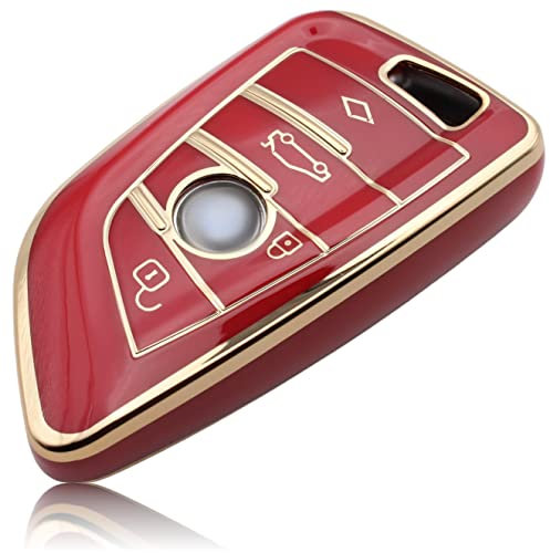 FOAMO Autoschlüssel Hülle kompatibel mit BMW 3-4-Tasten (nur Keyless-Go) - Silikon Schutzhülle Cover Schlüssel-Hülle in Rot