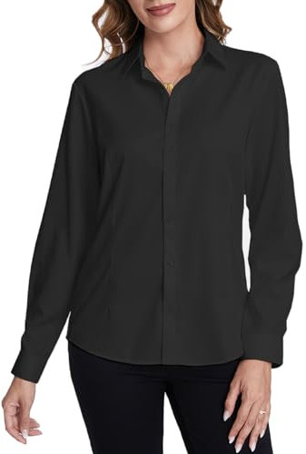 Tapata Femme Tops Robes Chemises à Boutons Manches Longues Col Office Stretch Casual Top, Black, Classique, X-Large