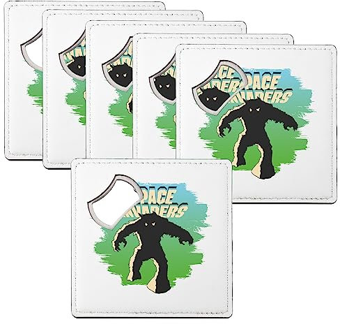 sous Verre Décapsuleur - Invader Alien Personnage Jeux Video Game Retro Classique Arcade - Lot de 6 (92 x 92 mm)