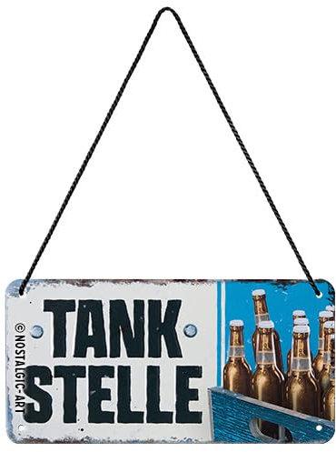 Nostalgic-Art Retro Hängeschild, 10 x 20 cm, Tankstelle Bier – Geschenk-Idee als Bar-Zubehör, aus Metall, Vintage Design mit Spruch, Blechschilder Sprüche, Bier-Deko