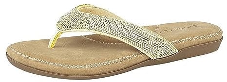Cipriata L672FS-7 Ladies Diamante Soft Comfy Toe Post Sandals Gold size 7