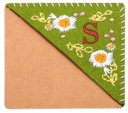 PATIKIL Personalized Gesticktes Lesezeichen Ecke Niedliche Blume Filz Genäht Dreieck Buch Marke Seite Marker für Frauen Männer Buchliebhaber Lehrer Grün Buchstabe S