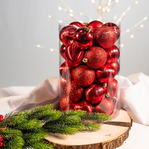 Kunststoff Weihnachtskugel rot 4 Sets - 136 Stück Ø 6cm Deko Kugel Christbaumschmuck Mix Glitzer Matt Gemustert Glänzend