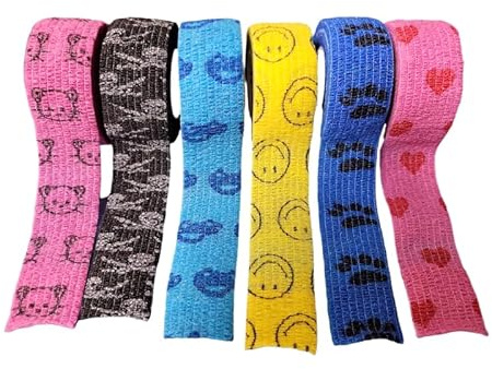 6 x Ok-plast Fingerpflaster 2,5 cm Breit | Selbsthaftend | Klebt nicht auf Haut & Haare | für Mensch & Tier (Kindermuster, 6 Rollen)