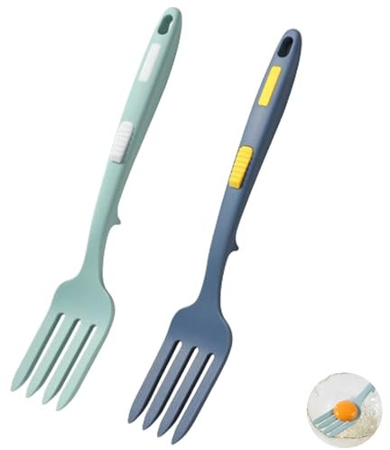 2 Pièces Fourchettes De Cuisine Flexible En Silicone, Ustensiles De Cuisine Fourchette, Antiadhésive, Résistant à La Chaleur, Fourchette De Service Grande, Pour Mélanger (Bleu Foncé, Bleu Lac)180g