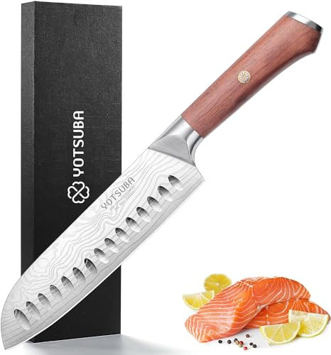 YOTSUBA Couteau Santoku, 7 Pouces Couteau de Cuisine, Couteau Japonais en Acier Inoxydable à Haute Teneur en Carbone, Ultra Sharp Pour Hacher les Légumes et Cuisiner