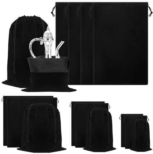 Glarks 4 sacchetti per gioielli, 19,8 x 30 cm, colore nero, anti ossidazione, grandi, in tessuto, per gioielli, argenteria, posate, caramelle, bomboniere
