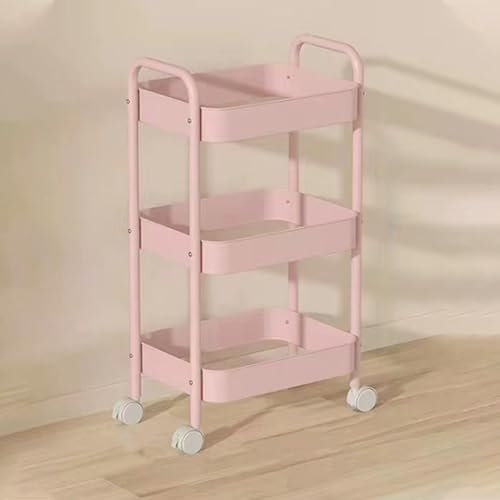 beaka Schönheitssalonwagen Mit 2 Haken, Gerätewagen Friseur Rollwagen Für Schönheitsinstrument Für Zuhause, Küche, Badezimmer, Büro, Geschäft (Color : Pink, Size : 45 * 30 * 78cm)