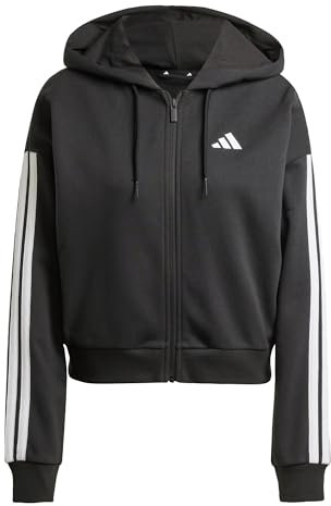 adidas Women's Essentials 3-Stripes French Terry Full Zip Hoodie, Black/White, XS