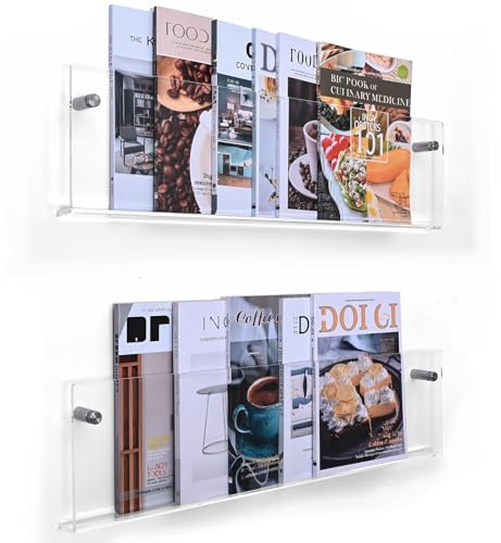 XOHYW 2 Pack 61 cm transparenter Acryl-Magazinhalter, schwimmende Broschüren-Anzeige, unsichtbarer Plattenhalter, Zeitschriftenständer, hängendes Bücherregal, Literatur für Wartezimmer, Büro, Zuhause