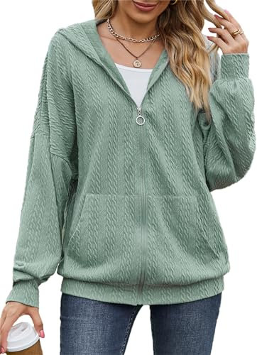 PANOZON Donna Felpa con Cappuccio Manica Lunga Zip Solido Classica Maglia Giacca Casual Hoodie Oversize Top(L, Verde)