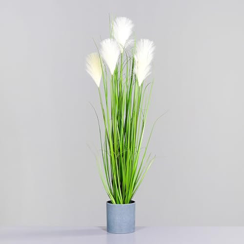 Spetebo Künstliches Deko Pampasgras im Blumentopf - 89 cm - Gras Arragement Kunstpflanze mit grauem Topf - Kunst Gras Zimmerpflanze Dekorpflanze Kunstblumen Pflanze künstlich