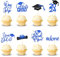 Arthsdite Cupcake-Topper zum Schulabschluss, Klasse 2024, Congrats Grade Cap So Proud of You Way to Go You Did It Diplom, Cupcake-Picks für Abschlussfeiern, Party-Dekorationen, Blau und Schwarz, 24