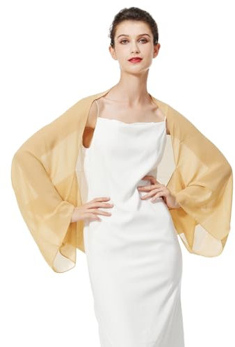 BEAUTELICATE Chiffon Schal Stola Damen Festlich Elegante Schultertuch Bolero Shrug mit Ärmel für Abendkleider Brautkleider Sommer Hochzeit (Senfgelb, Einheitsgröße)