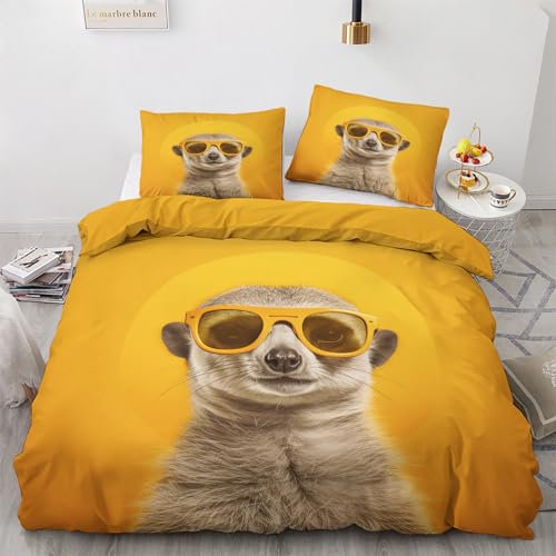 NIYAKA Erdmännchen Bettwäsche 135x200 - Gelb Bettbezug 2er Set mit 1 Kissenbezug 80x80 cm, Weich & Warme & Angenehm Mikrofaser Bettwäsche-Sets mit Reißverschluss