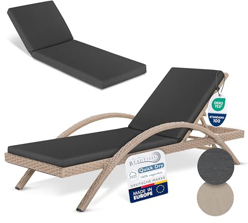 Beautissu Deckchair Auflagen für Gartenmöbel Wasserdicht 2er Set Auflage Liege 190x60 cm Sonnenliege Auflage Outdoor Polster Wetterfest Schnell Trocknend – Auflagen für Gartenliegen Anthrazit