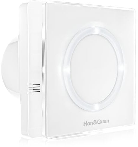 Hon&Guan Ventilateur d'extraction de Salle de Bain de 100 mm avec Lumière LED, Capteur d'humidité, Minuterie et Réglage du Temps d'intervalle, Automatique, 10 W, 95 m³/h, Silencieux