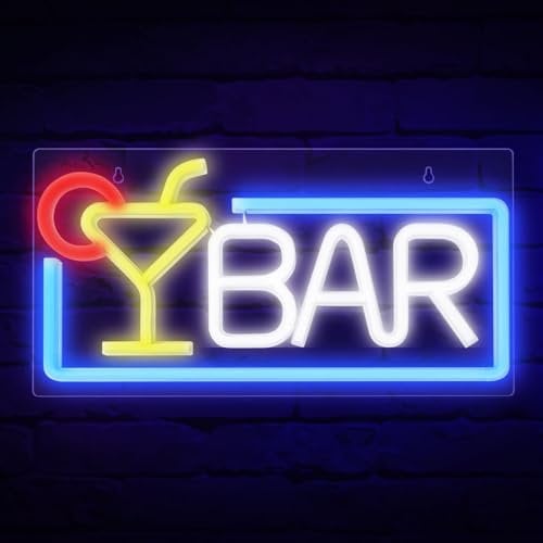 Focenat Neon Bar, Enseigne Lumineuse LED, Neon LED Mural de Bar Deko, Lampe Néon Acrylique, Alimenté par USB, Neon Bar Enseigne pour Housebar Pub Club Magasin Célébration Fête Décoration, 42x22x1.2cm