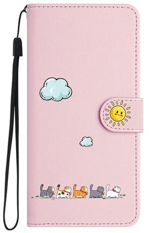 Nbziyoo Lovely Cats Phone Case for iPhone 11 Pro Max,Cute Cats/Sun Flip Wallet Case with Card Slots, Premium Magnetic PU Leather Cover for iPhone 11 Pro Max,Pink