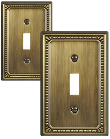 ZILLSEA Sunken Pearls Decorative Toggle Wall Plates, 2-Pack Antique Brass Light Switch Cover Plates, 1-Gang Metal Switch Plate Covers, 3.15''*4.88'', Midsize