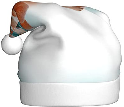 KIROJA Weihnachtsmütze mit Orchideen-Druck, Plüsch-Weihnachtsmütze für Erwachsene, Weihnachtsfeier, Heimdekoration, Blaugrün und Orange